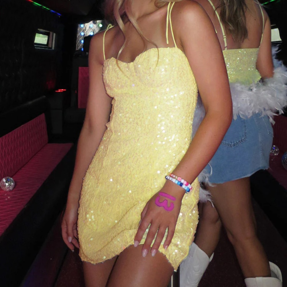Yellow Sequin Mini Dress